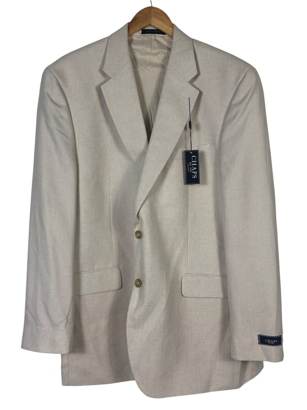 Chaps NWT Classic Fit Sport Coat Blazer Off White Linen Blend Two Button 46L